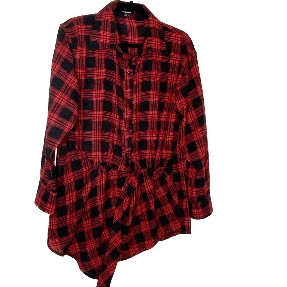 Athena red plaid tunic top. Size S